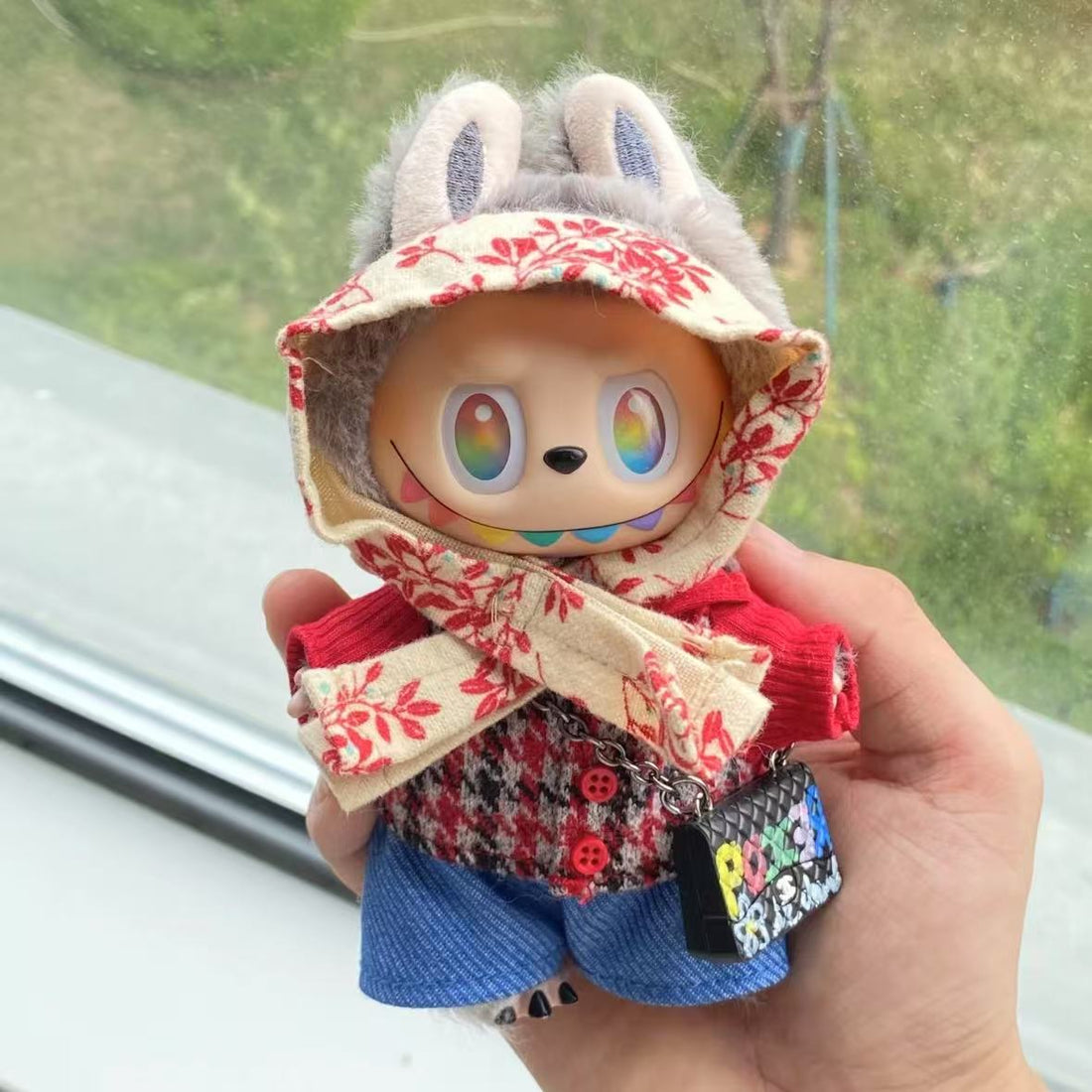 G-Dragon Inspired Labubu Outfit Set – 17cm for Gen 1 & 2 | Includes Headscarf, Top & Pants, Plus Doll Charm(Doll Not Included)