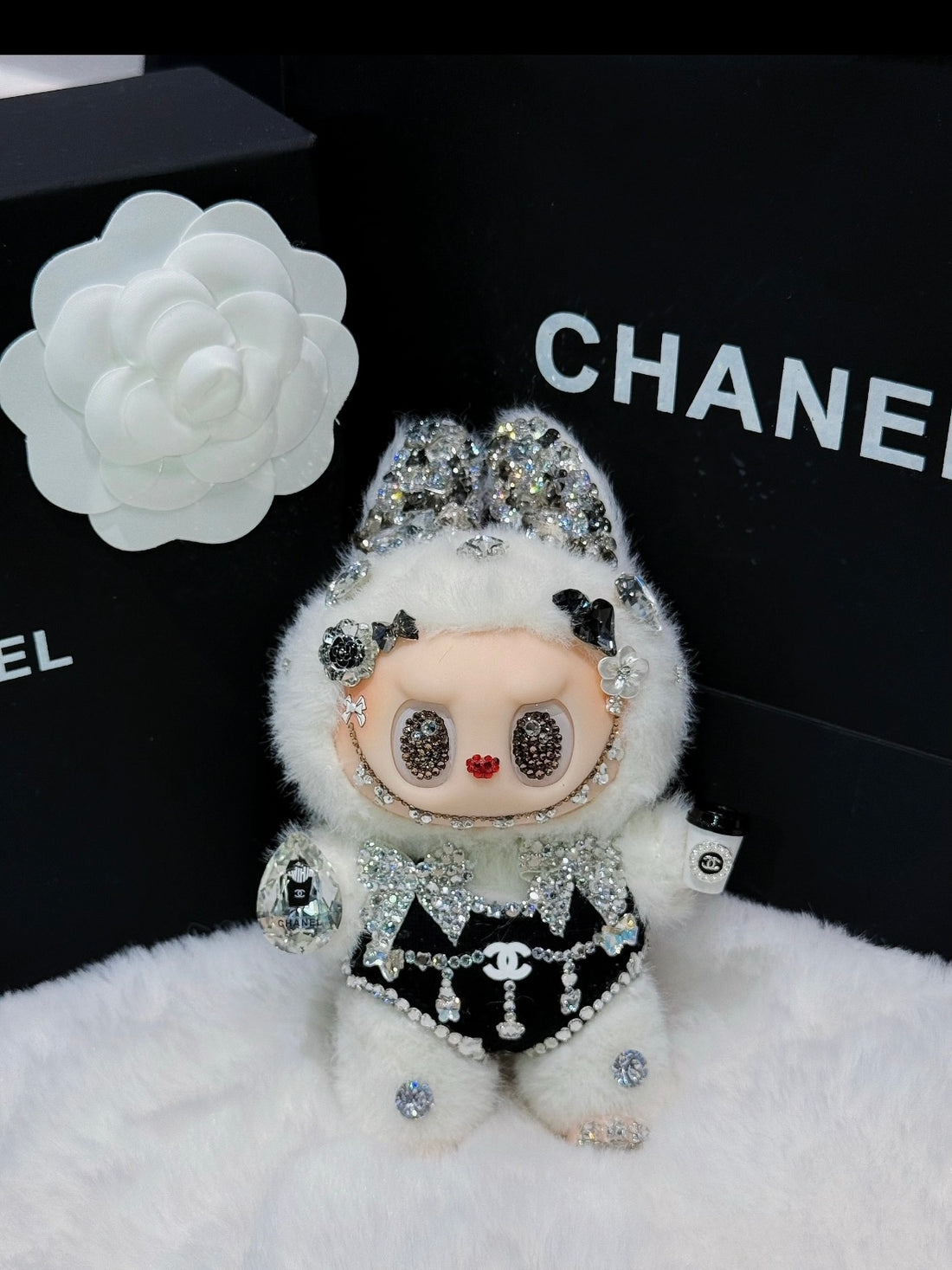 Pre-Order: Authentic Standing Labubu Plush Doll Charm – Handmade with Swarovski Crystals (7–10 Days)