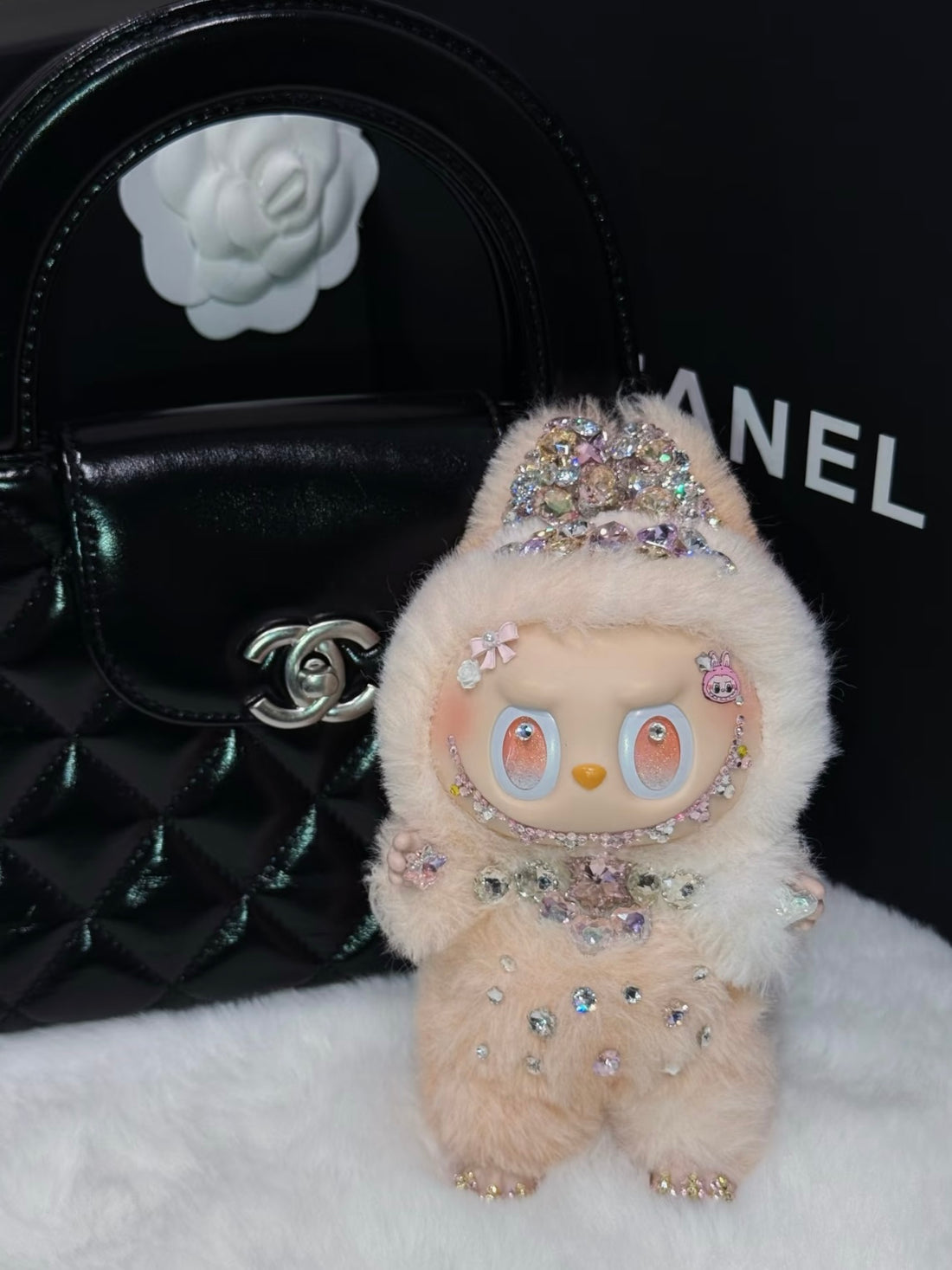Pre-Order: Authentic Standing Labubu Plush Doll Charm – Handmade with Swarovski Crystals (7–10 Days