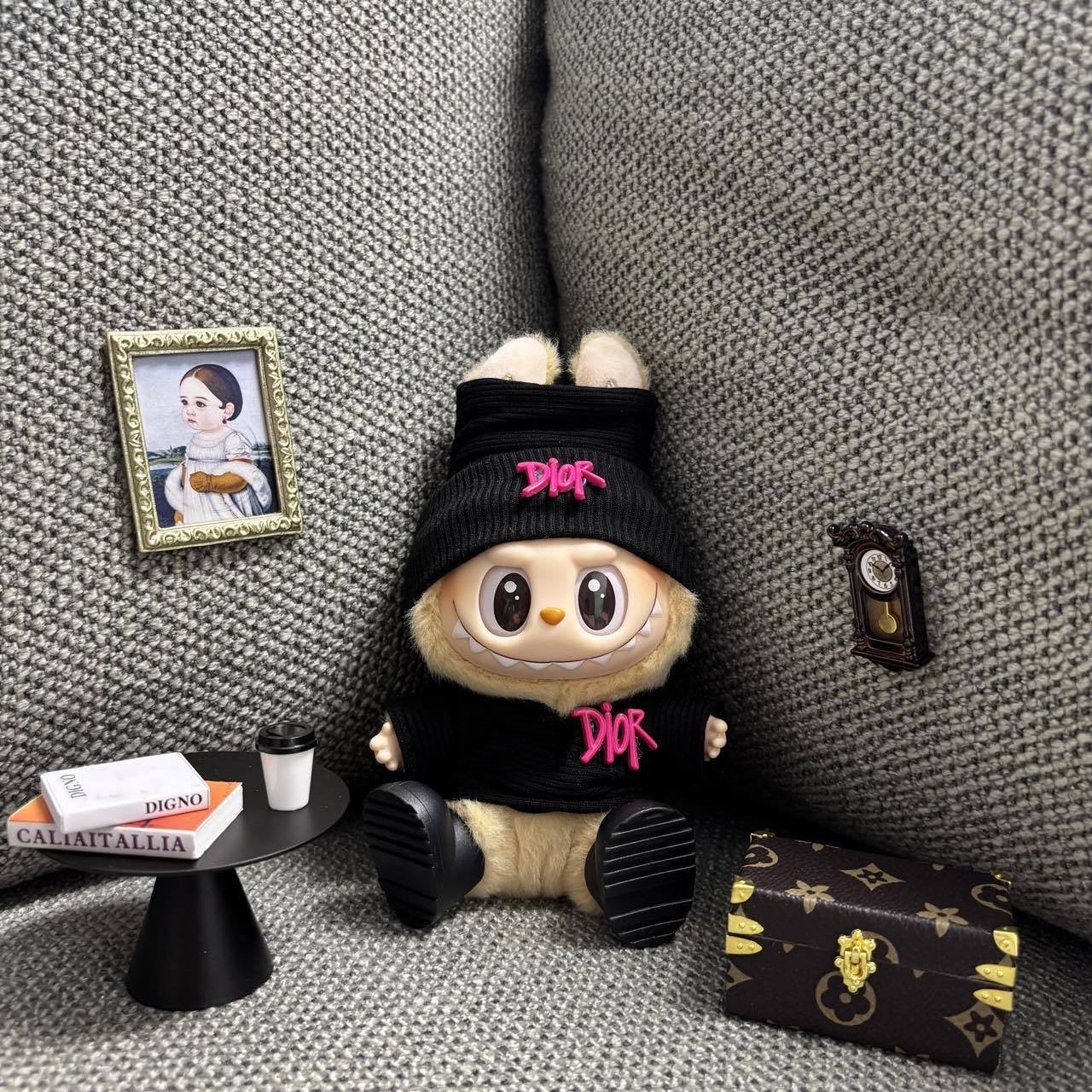 Dior-Inspired Pure Cotton Doll Outfit – Black Series with Hat & Clothes(Doll Not Included)