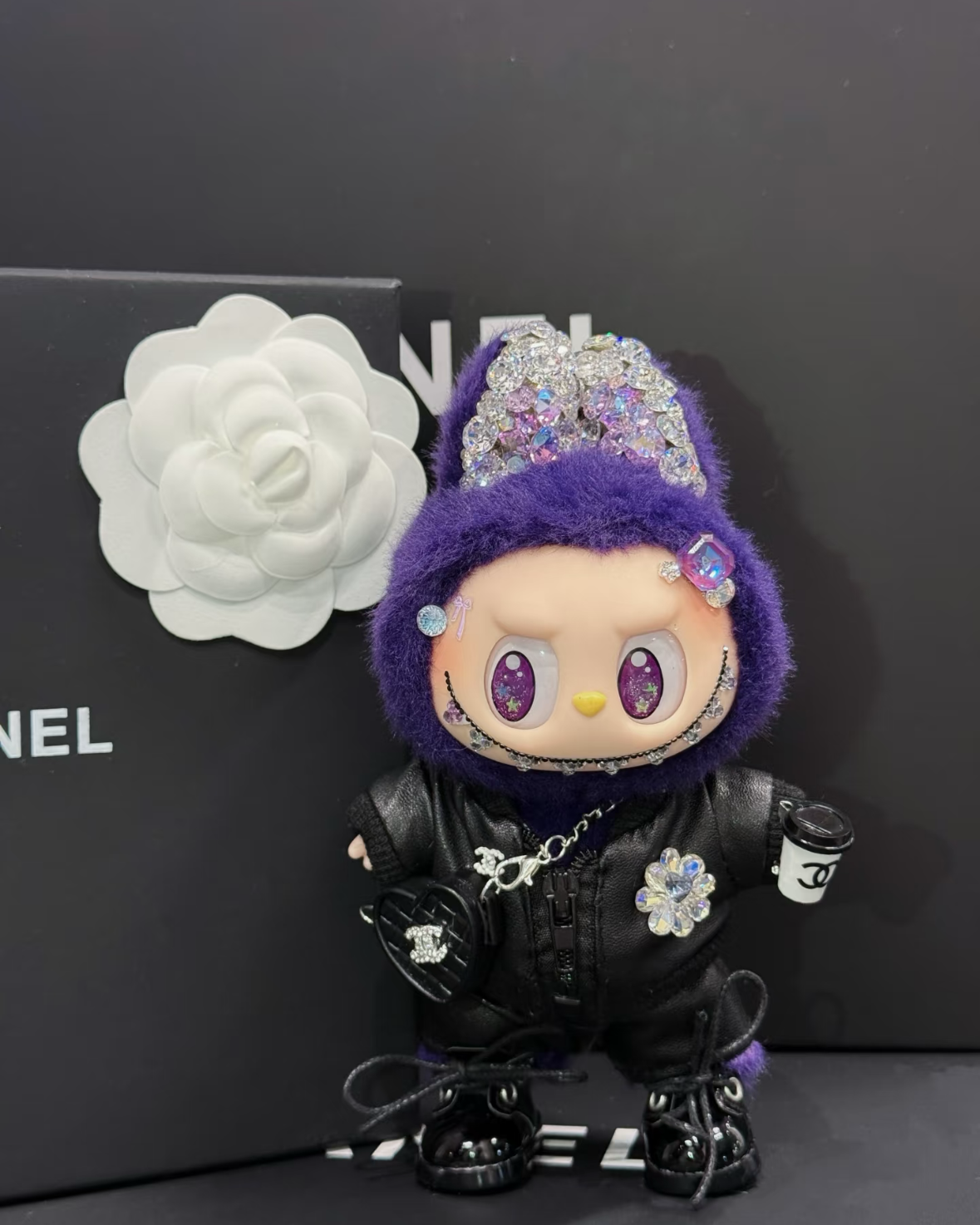 Pre-Order: Authentic Standing Labubu Plush Doll Charm – Handmade with Swarovski Crystals (7–10 Days)